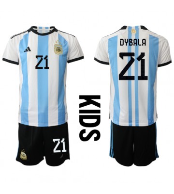 Argentina Paulo Dybala #21 Hjemmebanesæt Børn VM 2022 Kort ærmer (+ korte bukser)